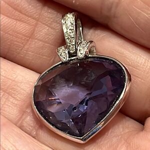 Swarovski Silver Heart Pendant with Deep purple Gemstone